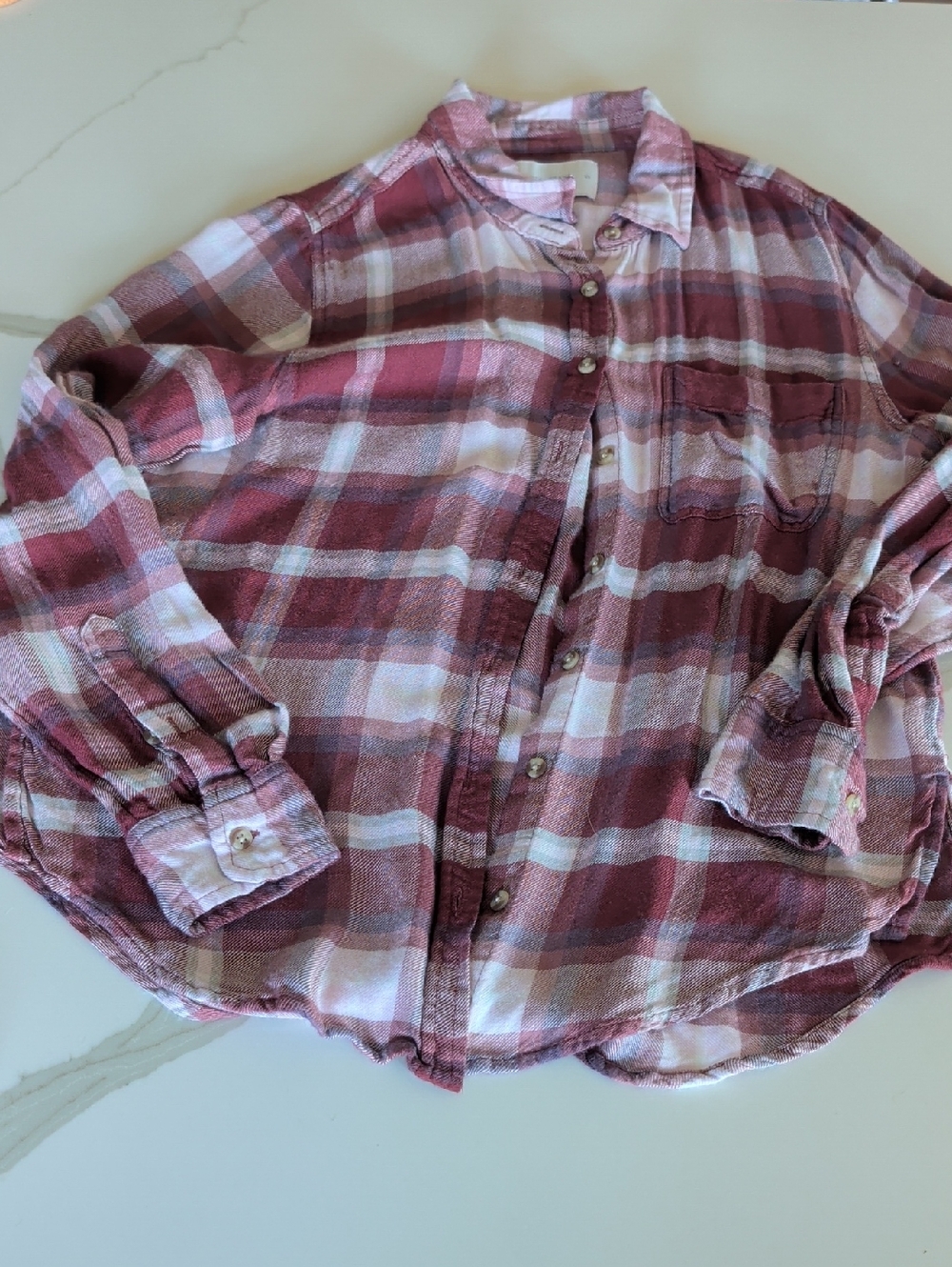 Lucky Brand Girls Mauve Plaid Button-Down Shirt